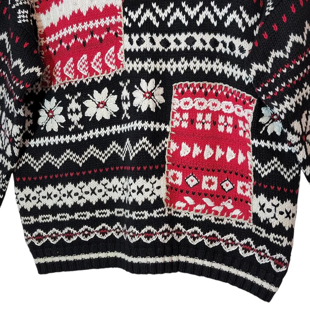 Heirloom Collectibles Vintage Fair Isle Nordic Crew Neck Sweater Black White M - Picture 6 of 13